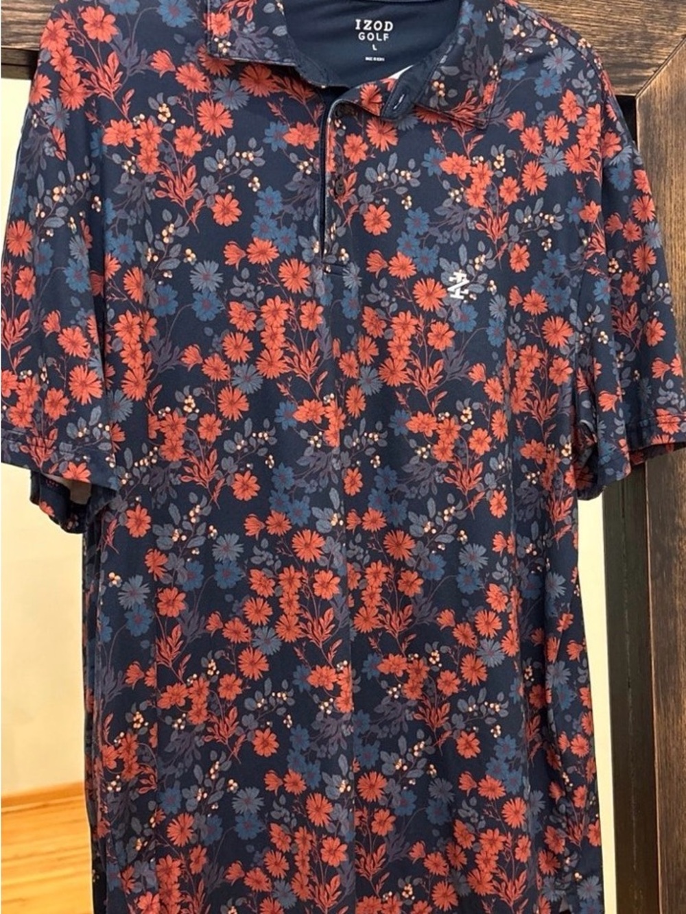 IZOD Golf Men's Navy Polo with Red Floral Print